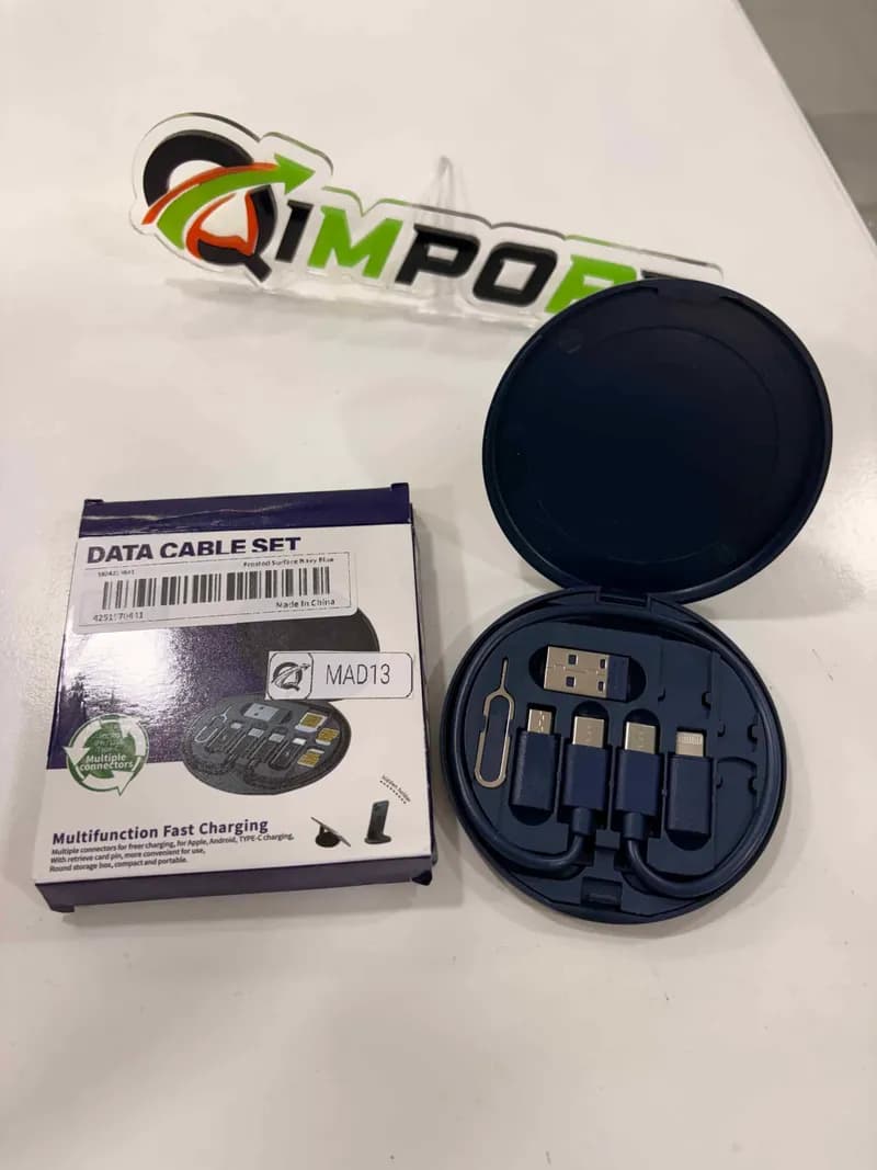 Kit Multifuncional de Conectores de Carga y Cable Tipo-C en Estuche Circular con Soporte para Celular