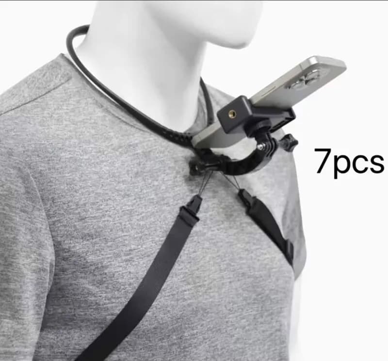 Soporte de Celular y Cámara para Cuello y Pecho Kit 7 Piezas - Mount Manos Libres para Grabación POV