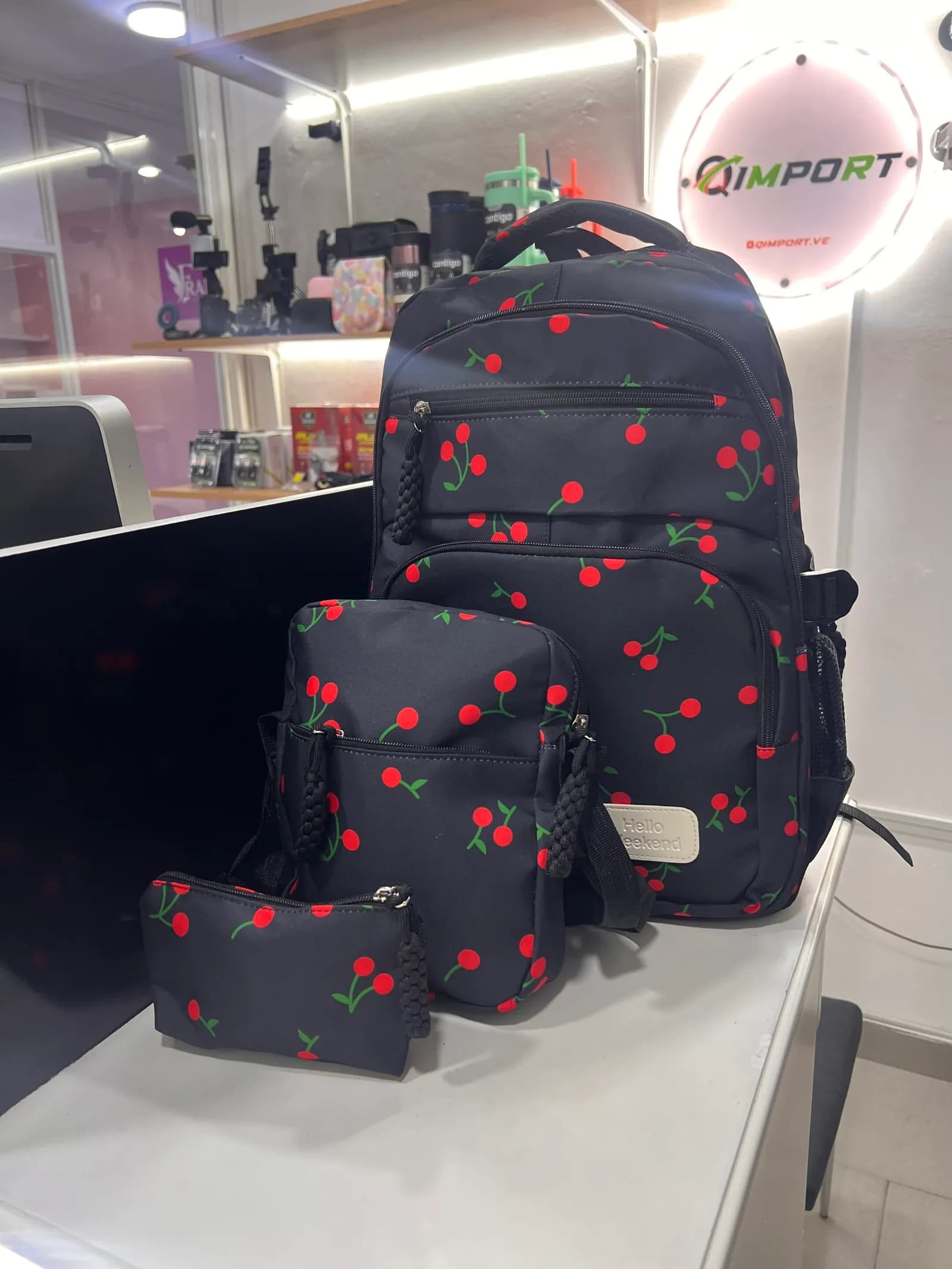 Morral Cerezas Negro 3 Piezas