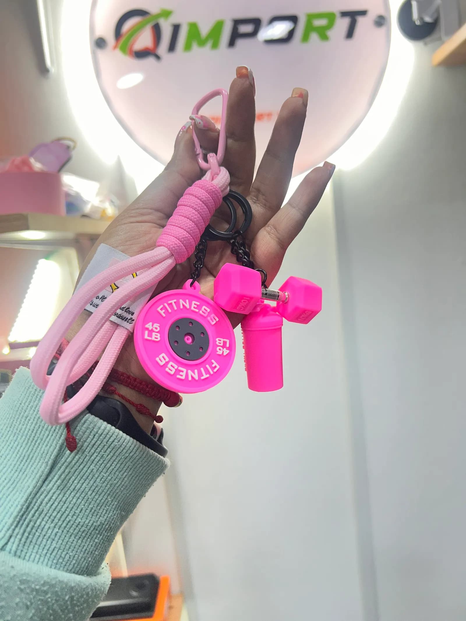 Charms Deportivo Pesas Rosado | Accesorio Fitness para Bolsos y Llaves