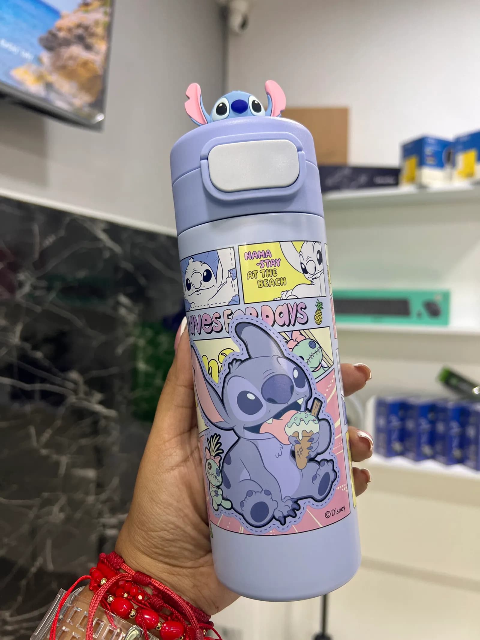 Termo Disney Stitch 500ml - Botella Térmica de Acero Inoxidable con Tapa 3D