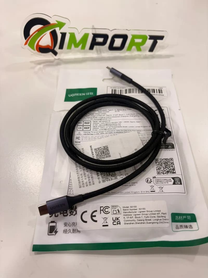 Cable USB-C a USB-C Ugreen 60W de Aluminio y Nylon Trenzado (1 Metro) - Modelo 50150 Space Grey