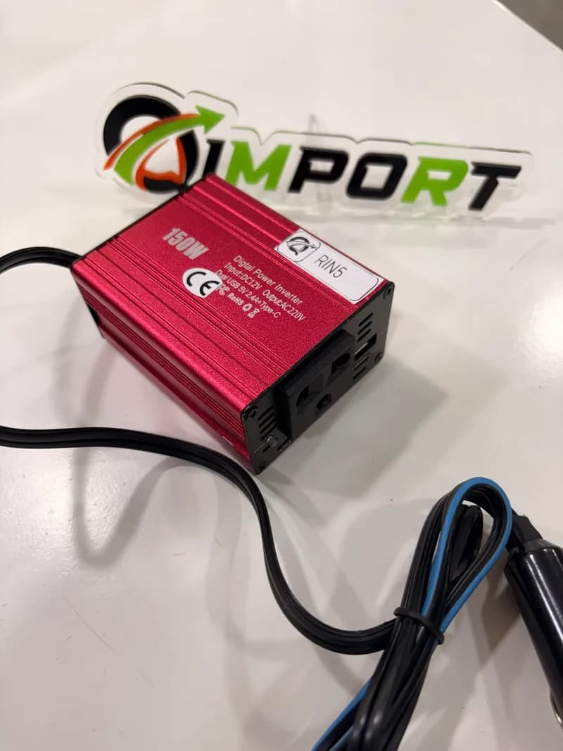 Inversor de Corriente de 12V a 220V de 150W Metálico para Carro - Convertidor con Salida AC, Doble USB y Tipo-C