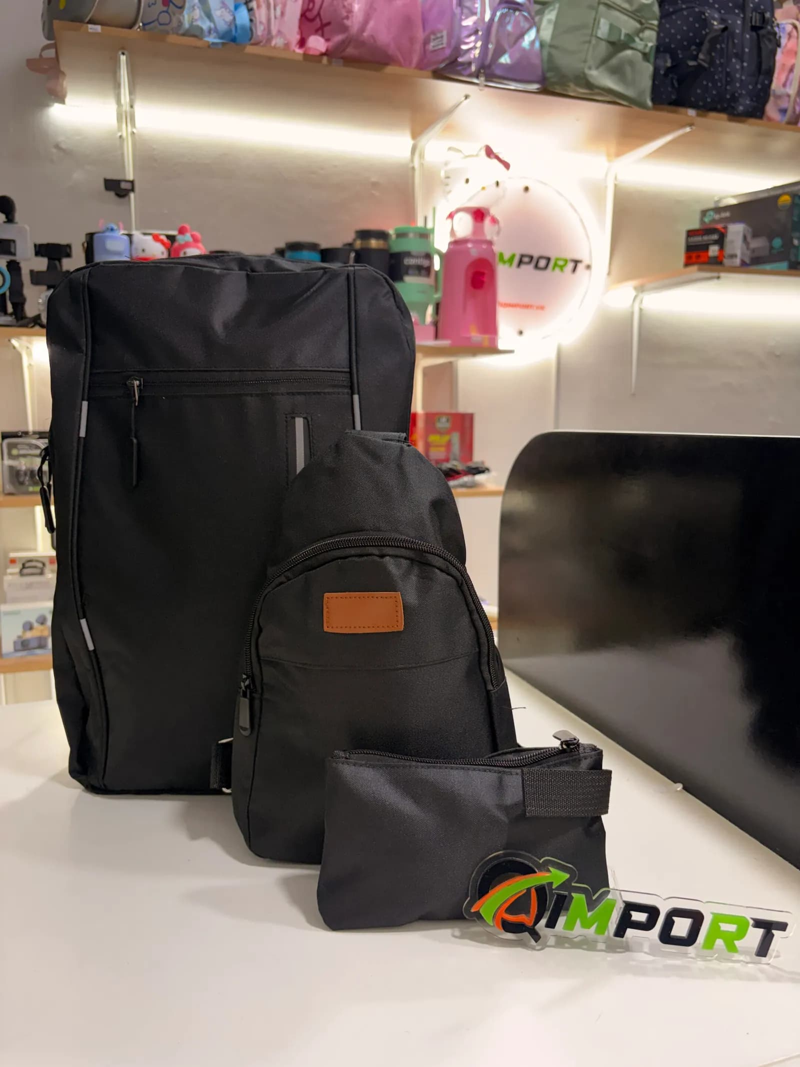 Set de Morral para Caballero 3 Piezas Negro - Mochila, Pechera y Estuche